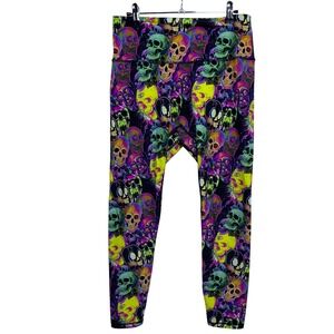 Peachy Athletic Womens XL Neon Skull Print High Waisted Leggings Multicolor XL